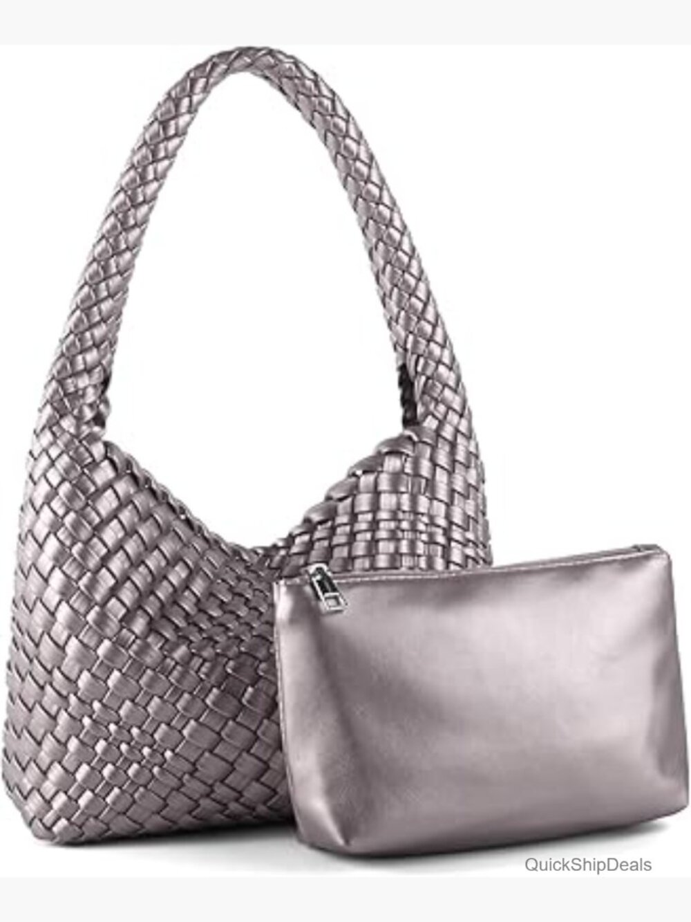 Handmade Woven Vegan Leather Tote Bag with Shoulder Strap